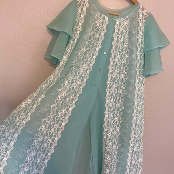 VTG Louis Jean Womens Sz Medium Nightgown Lingerie Robe Lace Blue Prairie Nighty - Picture 4 of 7